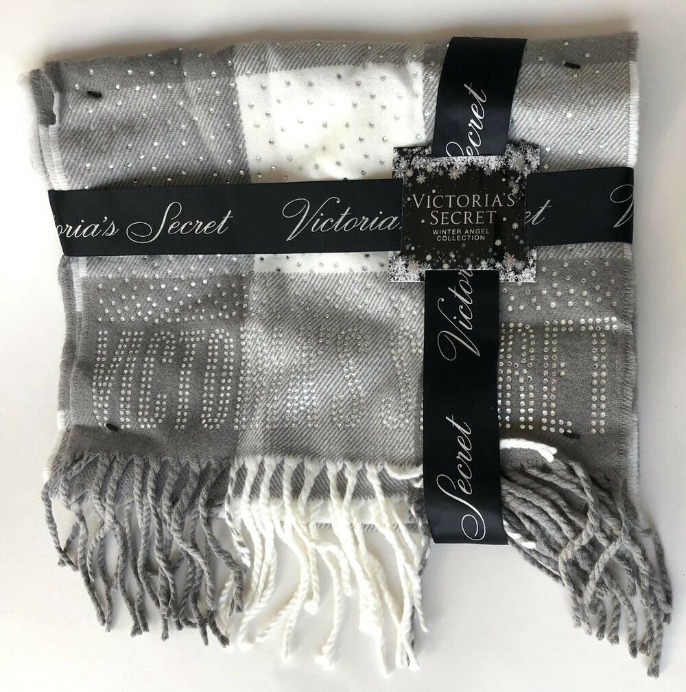 Victoria's Secret Sparkle Grey Buffalo Check Plaid Scarf Winter Angel Collection